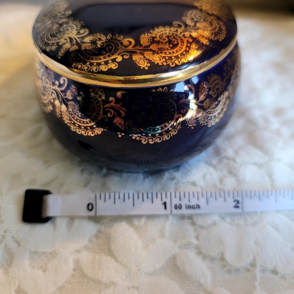 Vintage Limoges France 22-Karat Gold Trinket Box in Cobalt‎ Blue Pre 1930 Signed - Picture 13 of 14